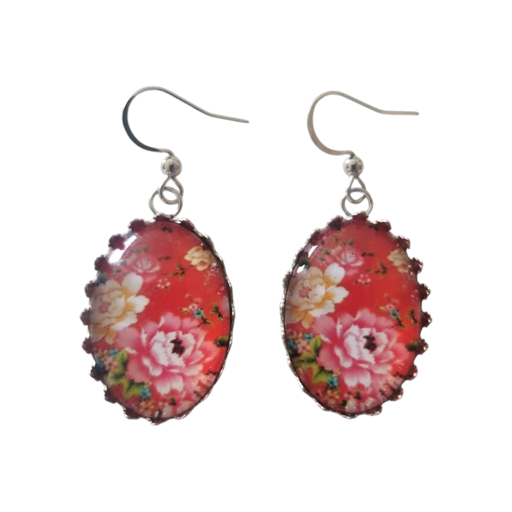 Handcrafted Oval Floral Earrings